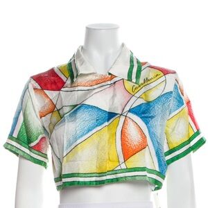 Casablanca Cuban Collar Cropped Silk Short-Sleeve Shirt 'L'Abstrait Du Sport'